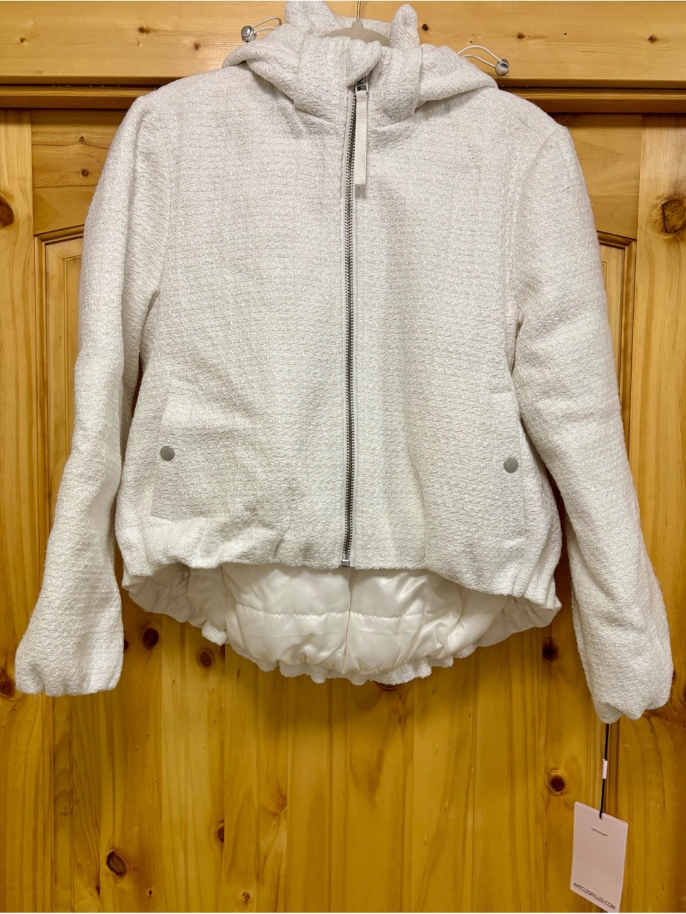 Avec Les Filles Cream Textured Hooded Zip Teddy Jacket